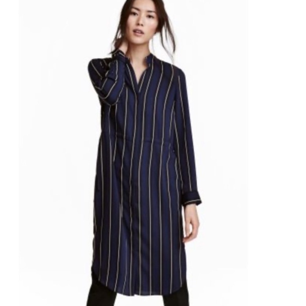 *5 for $20* H&M Navy Blue Long Sleeve Striped Shirt Dress